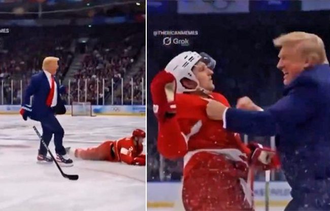 Trump se cree Rocky Balboa: difunde video con IA golpeando a canadienses en un partido de hockey