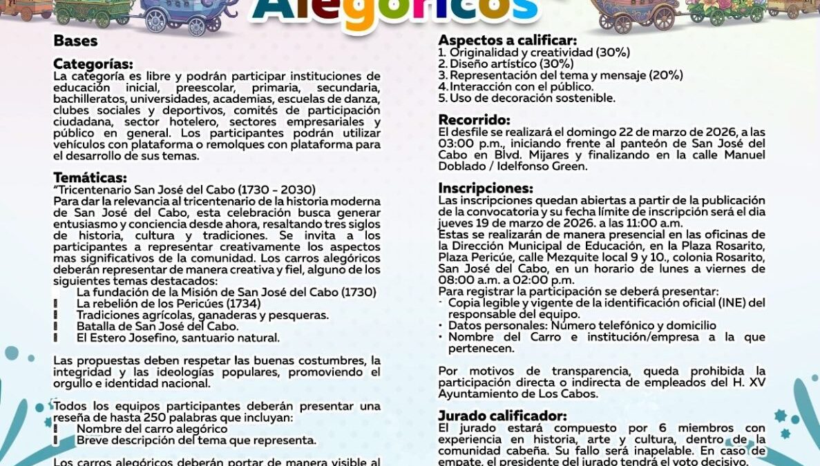 Convocan al concurso de carros alegóricos en las fiestas tradicionales de San José del Cabo 2026