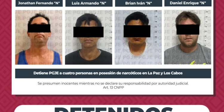 DETIENE PGJE A CUATRO PROBABLES NARCOMENUDISTAS Y ASEGURA NARCÓTICOS EN LA PAZ Y LOS CABOS