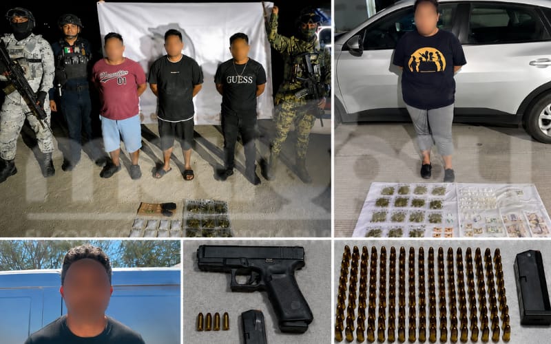 Golpe al narcomenudeo en BCS: caen cinco con cristal, cocaína, mariguana y arma de fuego