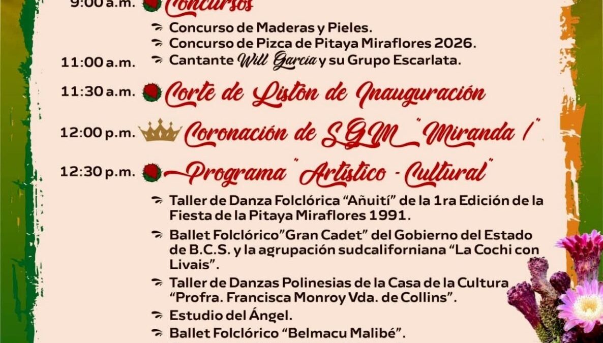 Fiesta de la Pitaya 2026 ofrecerá dos días de actividades culturales, artísticas y tradicionales en Miraflores