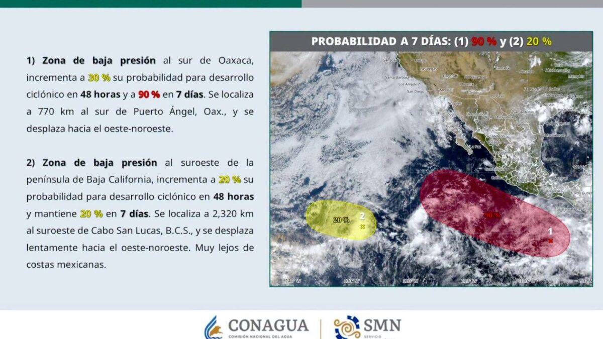 Gobierno de Los Cabos mantiene monitoreo permanente de dos zonas de baja presión en el Pacífico Mexicano