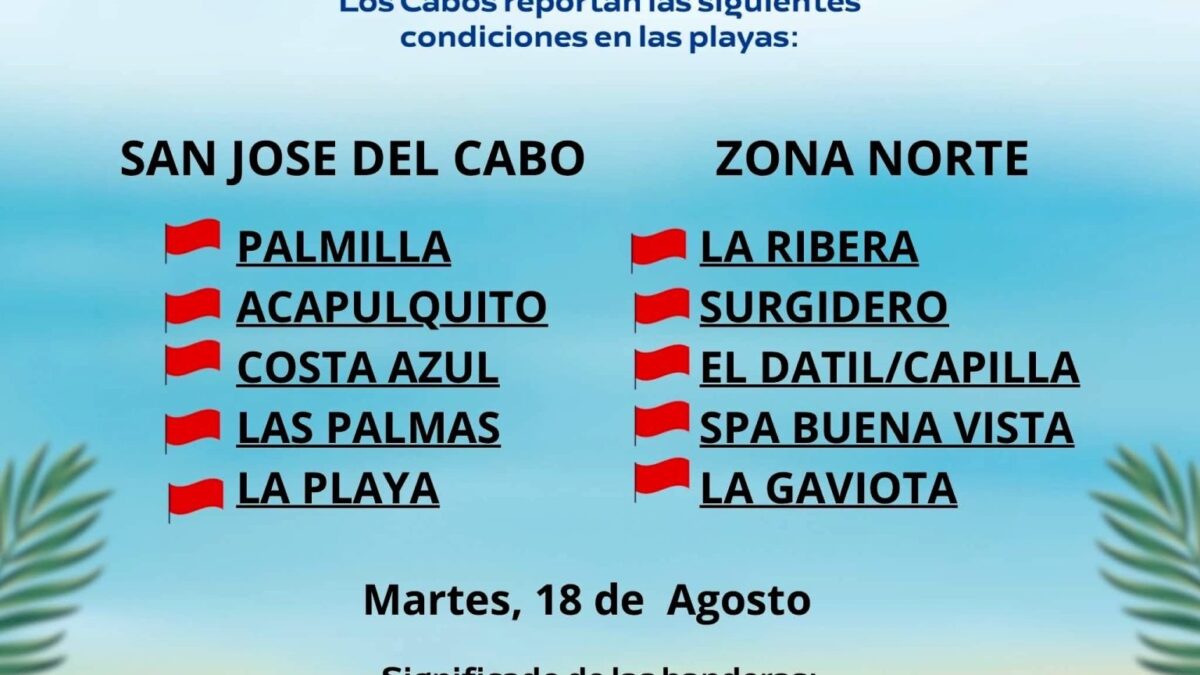 Colocan bandera roja en playas de Los Cabos por condiciones del mar