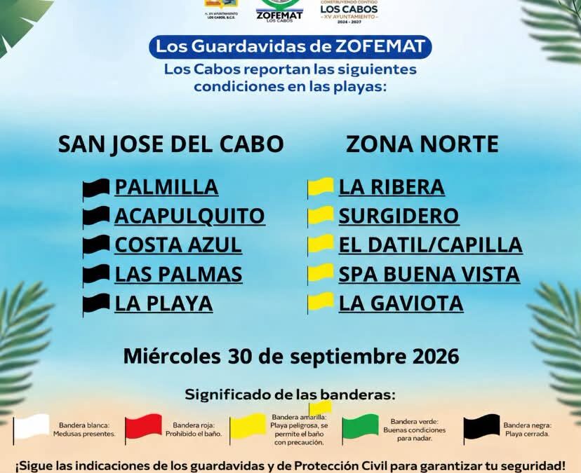 Por efectos del huracán Rachel en el Pacífico, activa ZOFEMAT Los Cabos cierre preventivo de playas