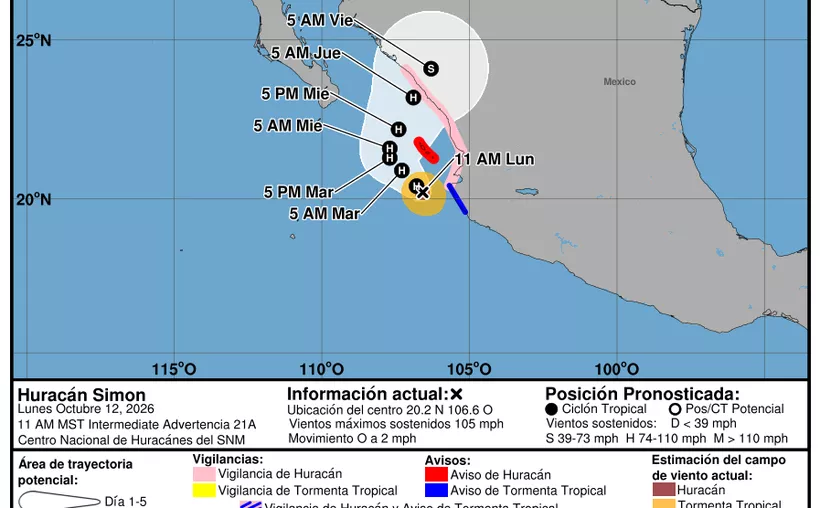 Huracán Simón tocará tierra en Sinaloa, advierte Conagua